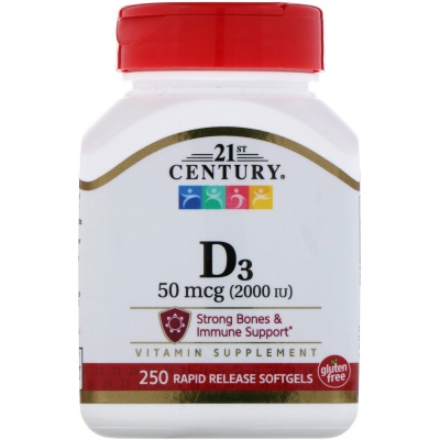 Витамины 21st Century Витамин D3 50 mcg 250 капсул